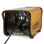 Restoration dehumidifier in stainless steel and yellow used for crawl spaces