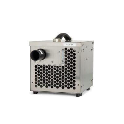 White industrial dehumidifier that is used for drying homes and out buildings as well as vacation homes