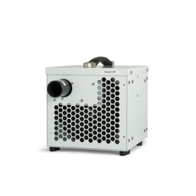 White industrial dehumidifier that is used for drying homes and out buildings as well as vacation homes