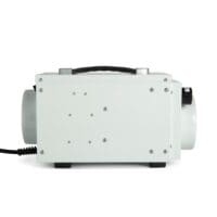 White metal crawl space dehumidifier often used as loft dehumidifier to run all day every day with three duct point in, out and exhaust